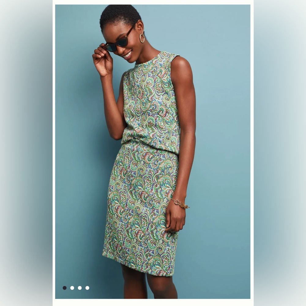 Maeve Green Paisley Sleeveless Shell and Skirt Set